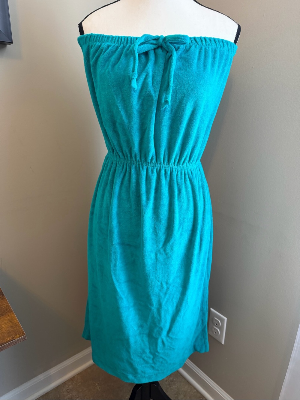 Vintage USA Terry Cloth Off Shoulder Beach Cover Up Dress Turquoise‎ Resort L